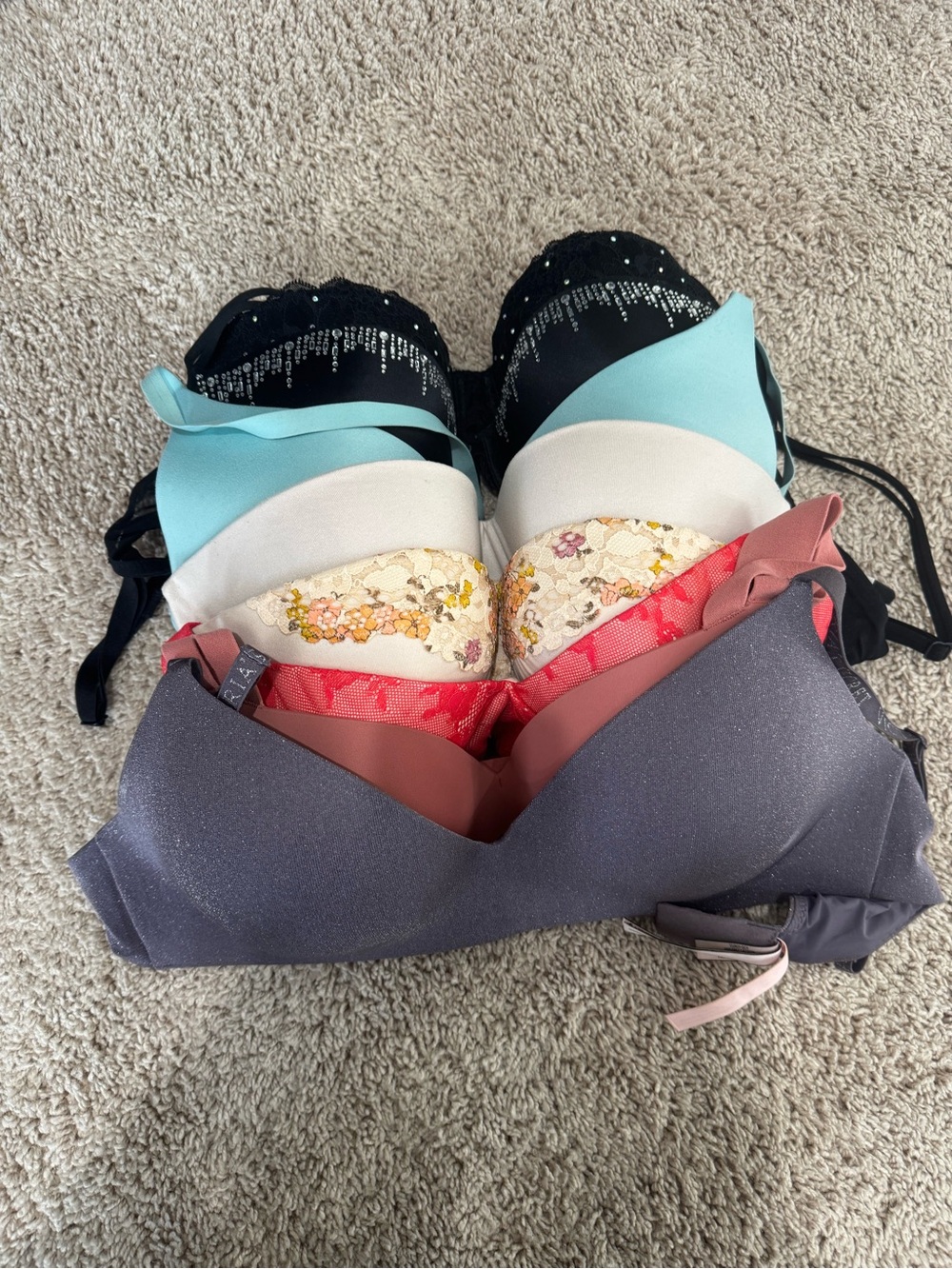 Mixed Set of Women's Bras - Black, Aqua, Cream, Floral, Coral, Dusty Rose, Slate